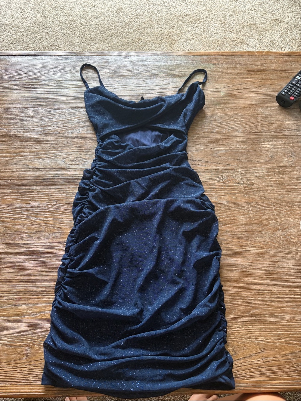 Windsor Navy Sparkle Ruched Spaghetti Strap Mini Dress